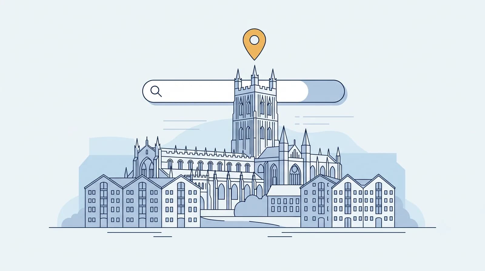 Gloucester Cathedral and Docks illustrated local search vector artwork