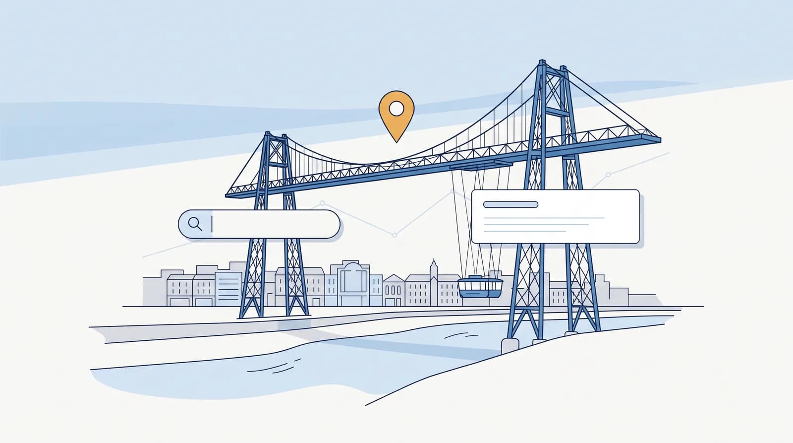 Illustrated Newport Transporter Bridge vector with local search map pin