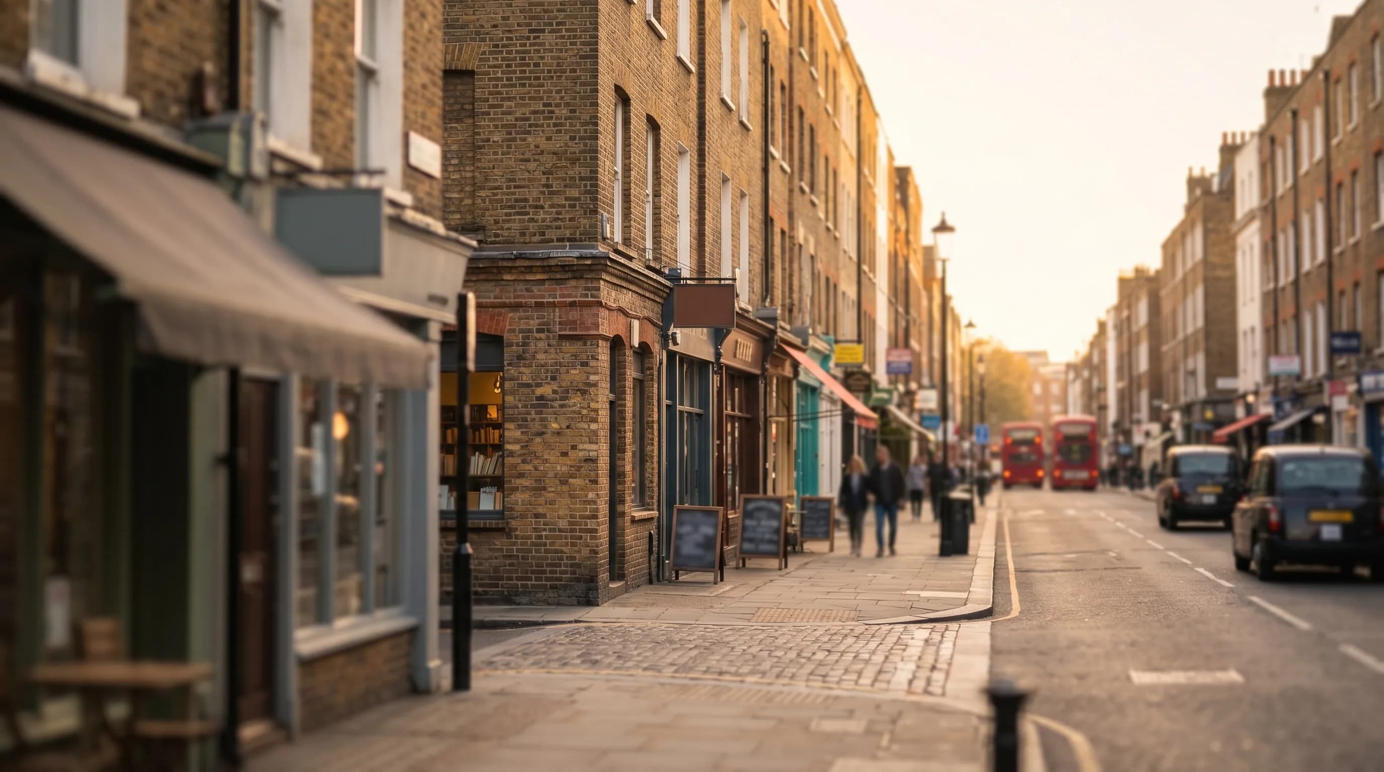 Local SEO services in London: Victorian and Georgian terraced street in central London at golden hour