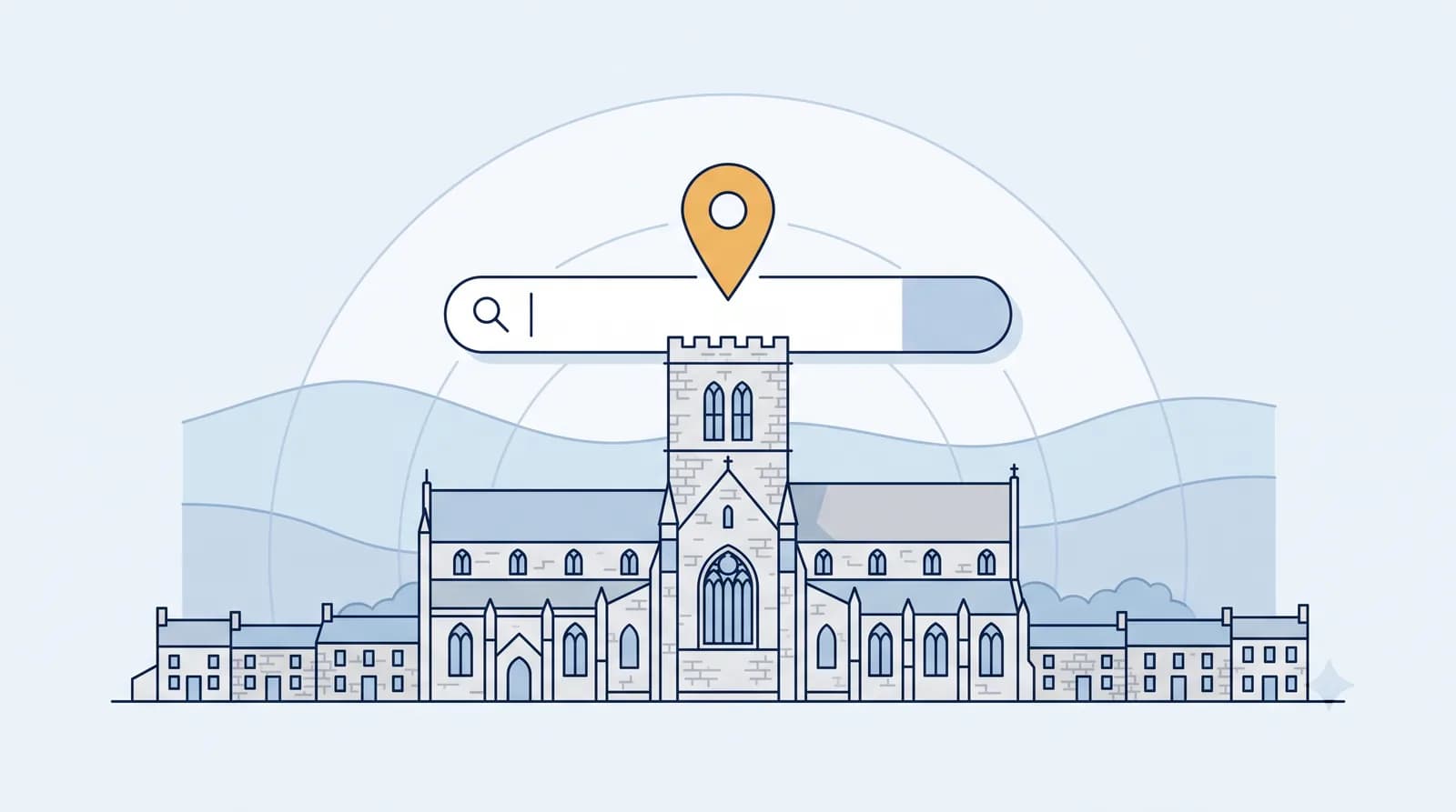 Illustrated St Asaph Cathedral and Vale of Clwyd with a local search map pin